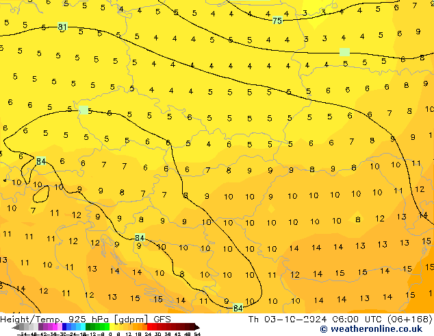 Height/Temp. 925 hPa GFS Th 03.10.2024 06 UTC