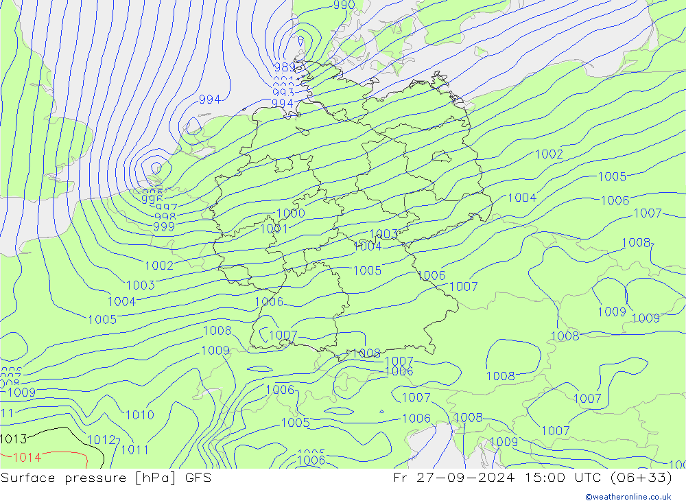 Atmosférický tlak GFS Pá 27.09.2024 15 UTC