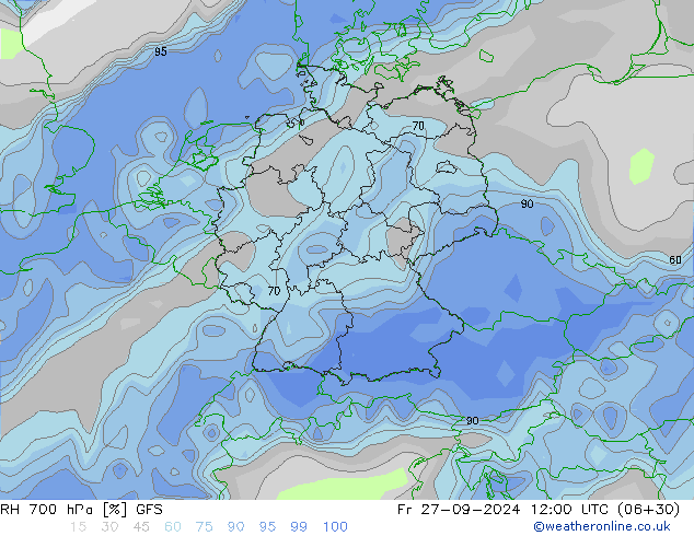 RH 700 hPa GFS  27.09.2024 12 UTC