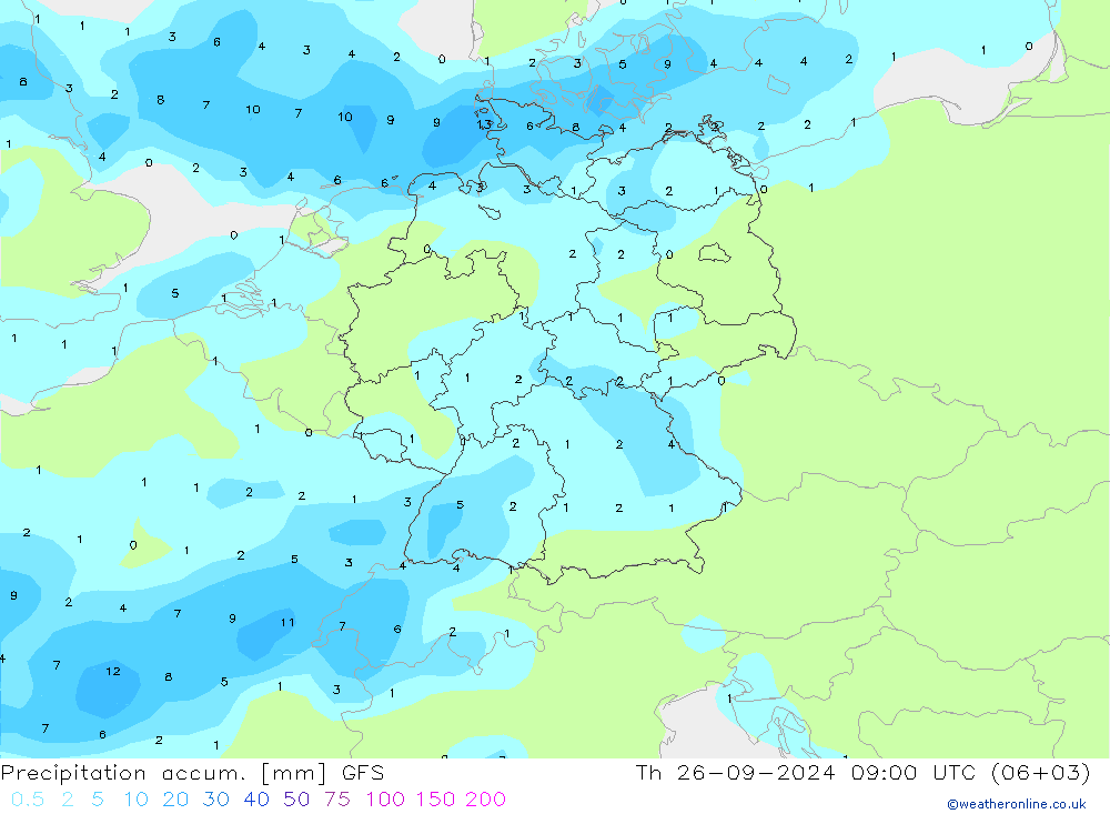 Precipitation accum. GFS Th 26.09.2024 09 UTC