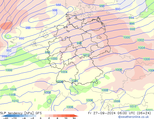 SLP tendency GFS Fr 27.09.2024 06 UTC