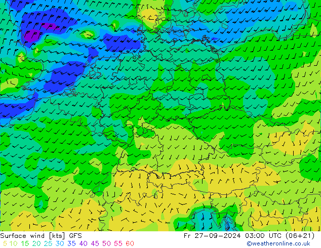 Bodenwind GFS Fr 27.09.2024 03 UTC