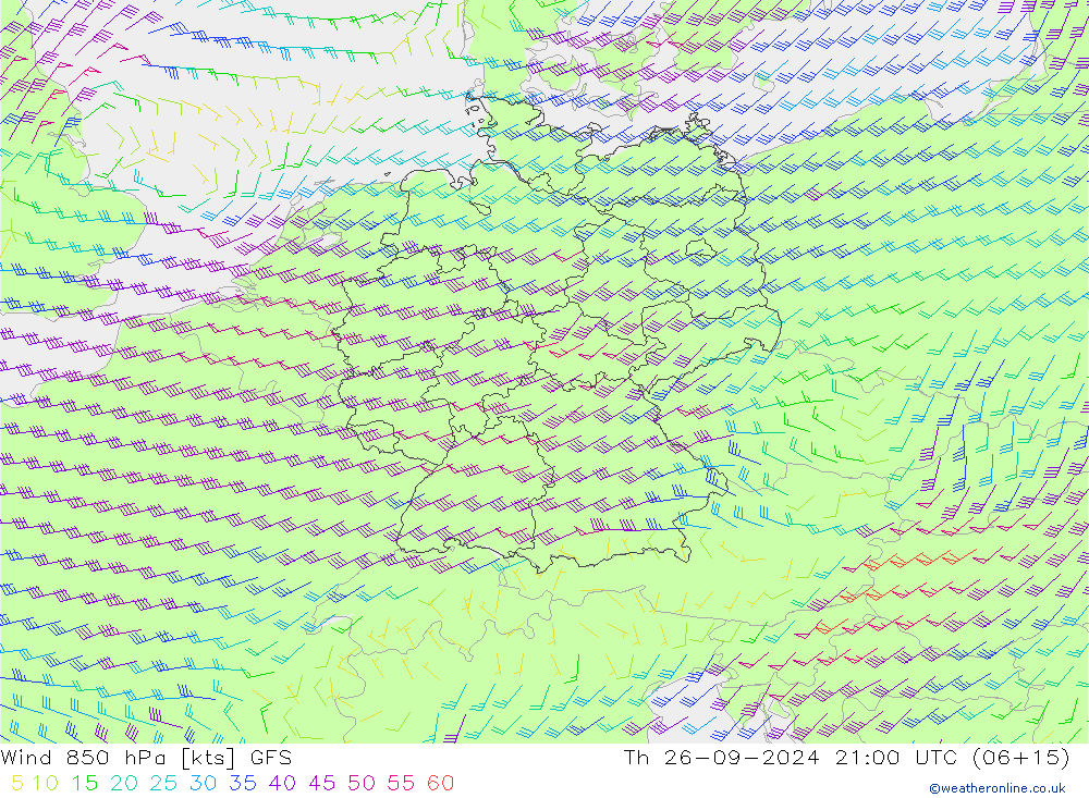 Rüzgar 850 hPa GFS Per 26.09.2024 21 UTC