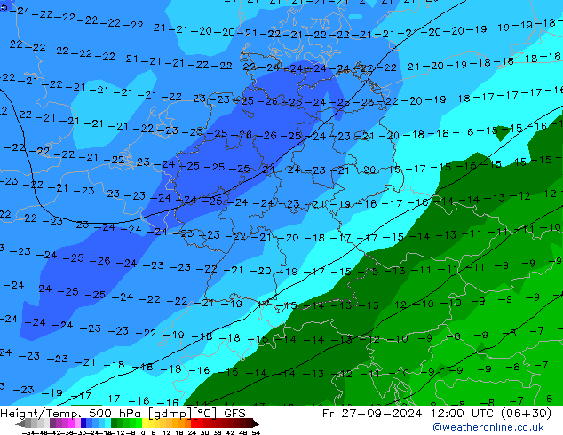 Z500/Rain (+SLP)/Z850 GFS pt. 27.09.2024 12 UTC