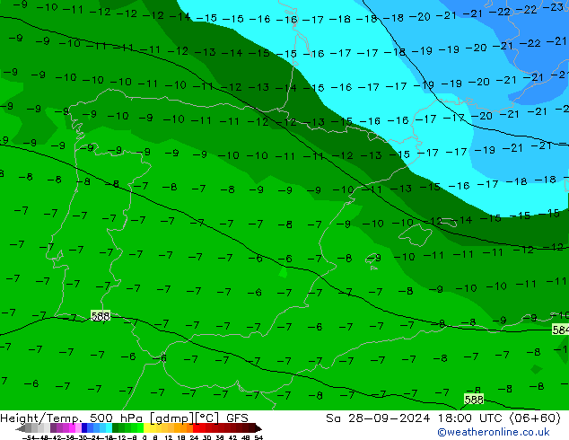 Z500/Rain (+SLP)/Z850 GFS sam 28.09.2024 18 UTC