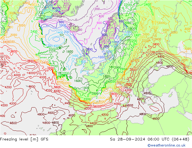 Nulgradenniveau GFS za 28.09.2024 06 UTC