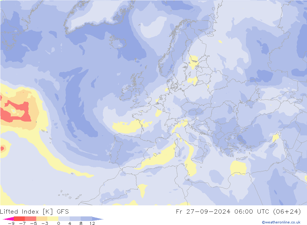 Lifted Index GFS Fr 27.09.2024 06 UTC