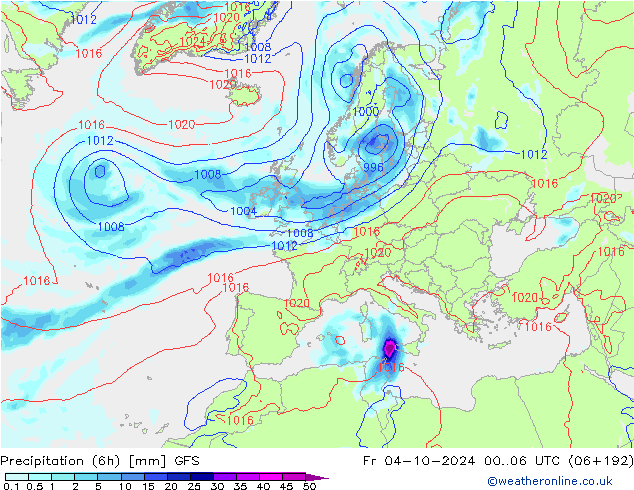 Z500/Rain (+SLP)/Z850 GFS Pá 04.10.2024 06 UTC