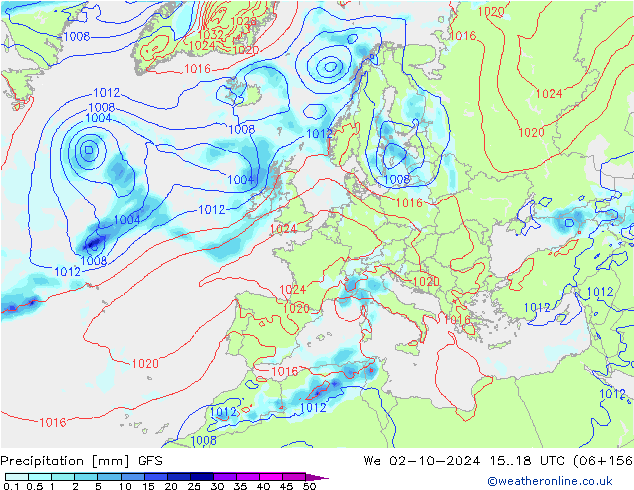 Precipitation GFS We 02.10.2024 18 UTC