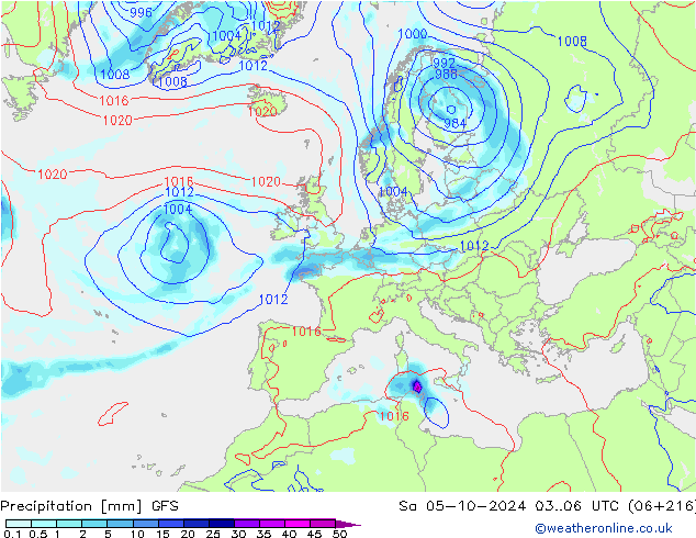 Precipitation GFS Sa 05.10.2024 06 UTC