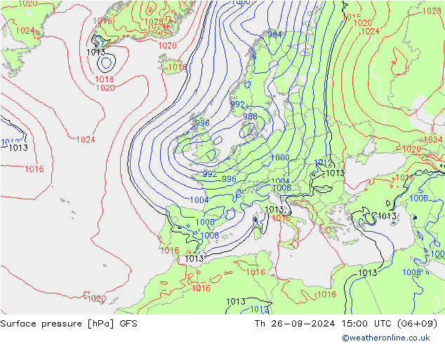 Presión superficial GFS jue 26.09.2024 15 UTC