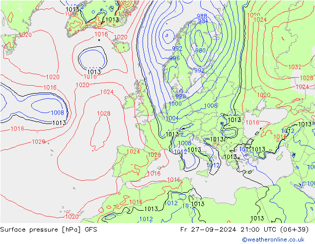 Surface pressure GFS Fr 27.09.2024 21 UTC