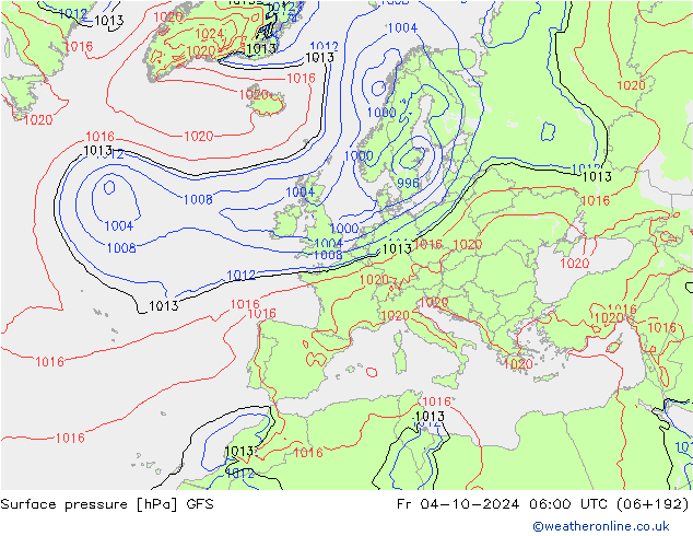 Surface pressure GFS Fr 04.10.2024 06 UTC