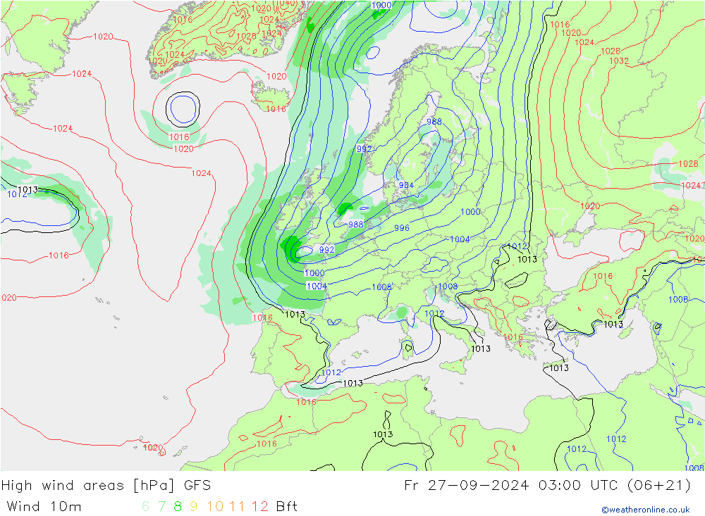 High wind areas GFS ven 27.09.2024 03 UTC