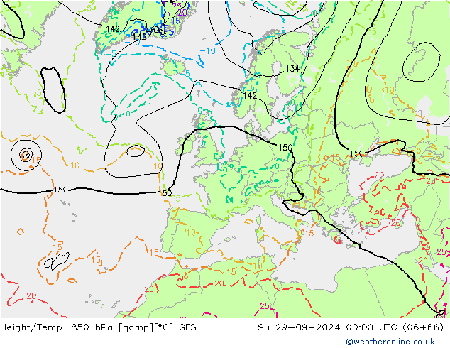 Geop./Temp. 850 hPa GFS dom 29.09.2024 00 UTC