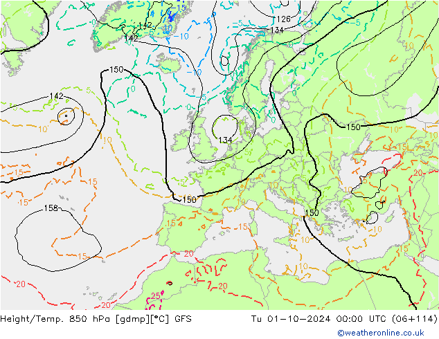 Z500/Rain (+SLP)/Z850 GFS Út 01.10.2024 00 UTC