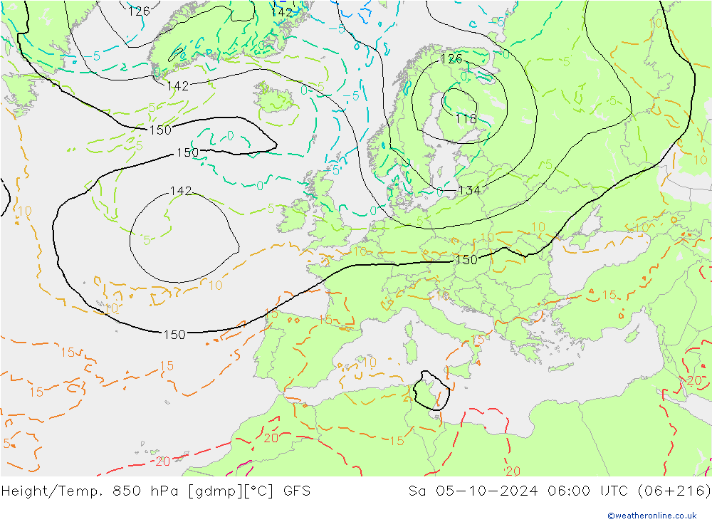 Yükseklik/Sıc. 850 hPa GFS Cts 05.10.2024 06 UTC