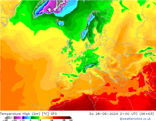 Maksimum Değer (2m) GFS Cts 28.09.2024 21 UTC