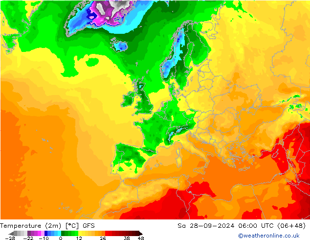 Temperature (2m) GFS So 28.09.2024 06 UTC