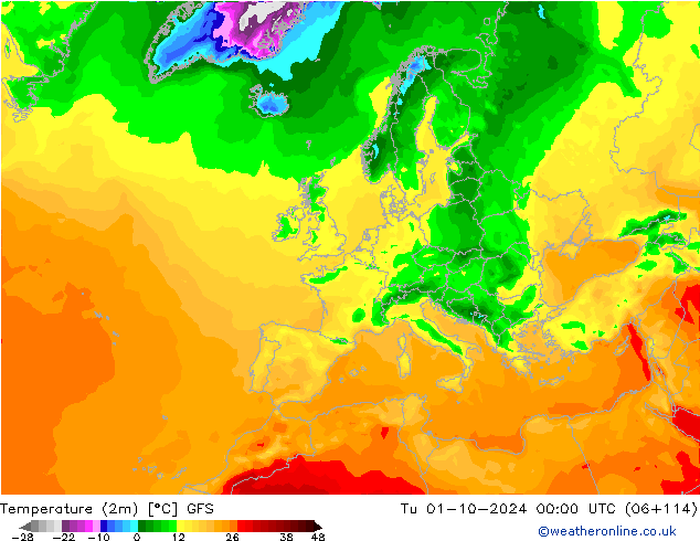 Temperature (2m) GFS Út 01.10.2024 00 UTC