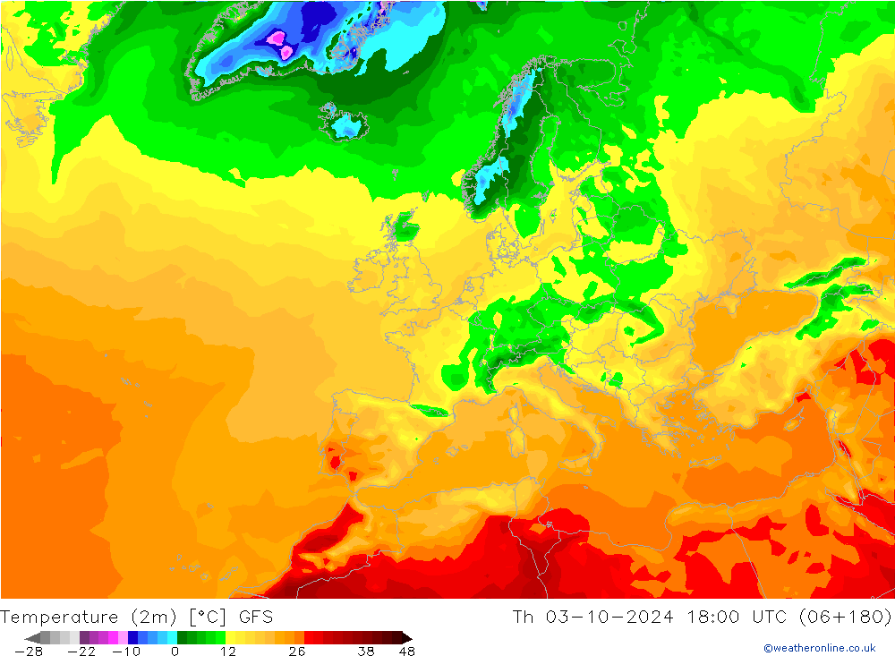 Sıcaklık Haritası (2m) GFS Per 03.10.2024 18 UTC