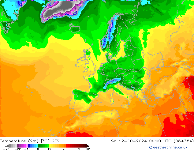 карта температуры GFS сб 12.10.2024 06 UTC