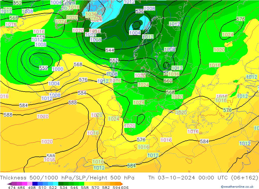 Thck 500-1000hPa GFS jeu 03.10.2024 00 UTC