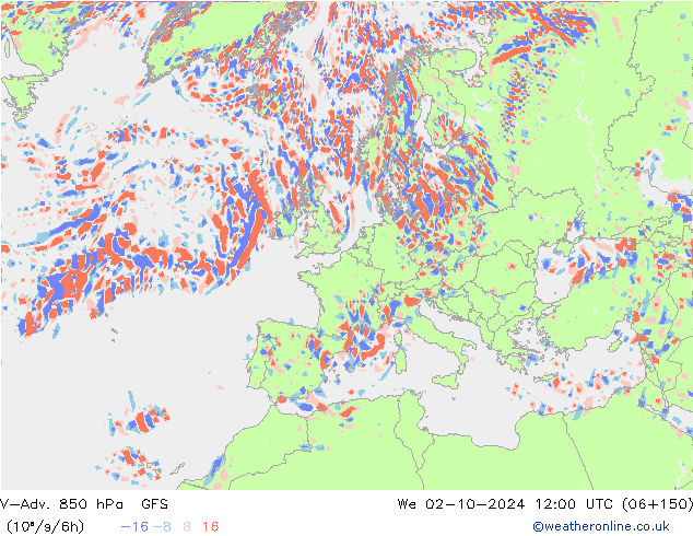 V-Adv. 850 hPa GFS mer 02.10.2024 12 UTC