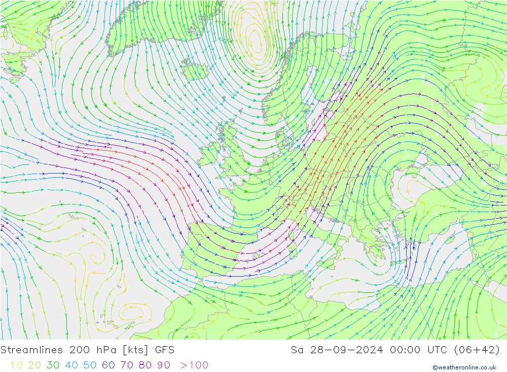 Rüzgar 200 hPa GFS Cts 28.09.2024 00 UTC