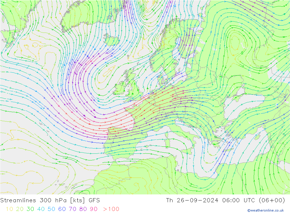 Streamlines 300 hPa GFS Th 26.09.2024 06 UTC