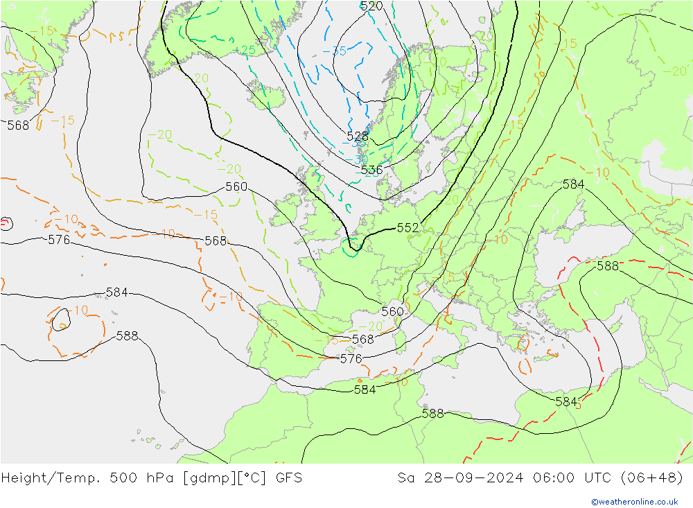 Height/Temp. 500 hPa GFS Sa 28.09.2024 06 UTC