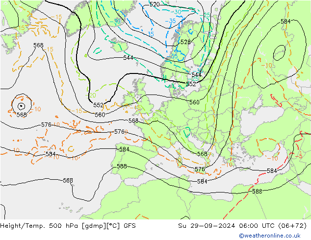 Z500/Rain (+SLP)/Z850 GFS nie. 29.09.2024 06 UTC