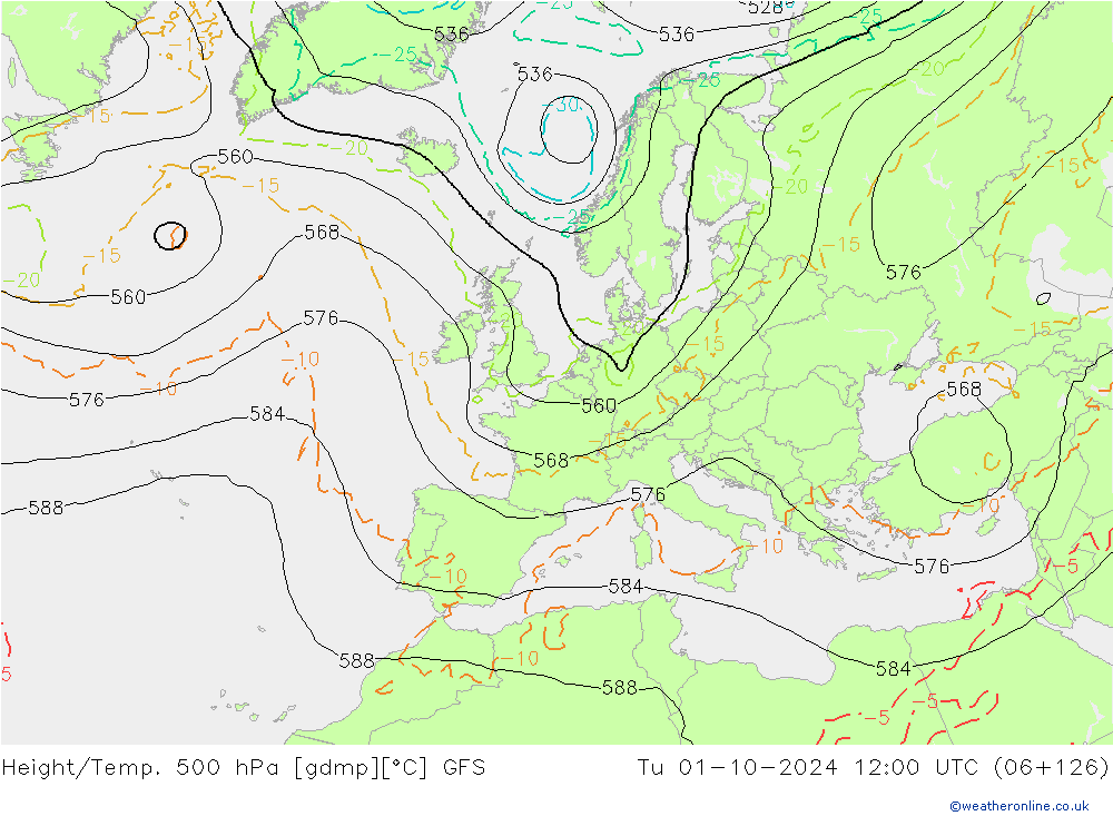 Z500/Rain (+SLP)/Z850 GFS mar 01.10.2024 12 UTC