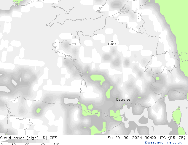 облака (средний) GFS Вс 29.09.2024 09 UTC