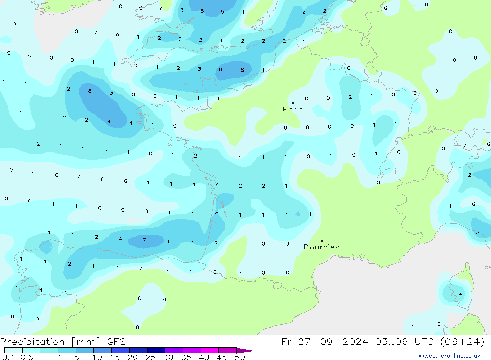 Précipitation GFS ven 27.09.2024 06 UTC