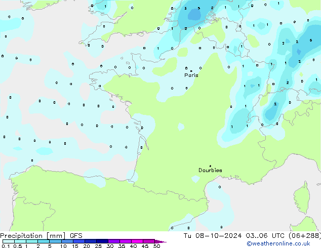 Niederschlag GFS Di 08.10.2024 06 UTC