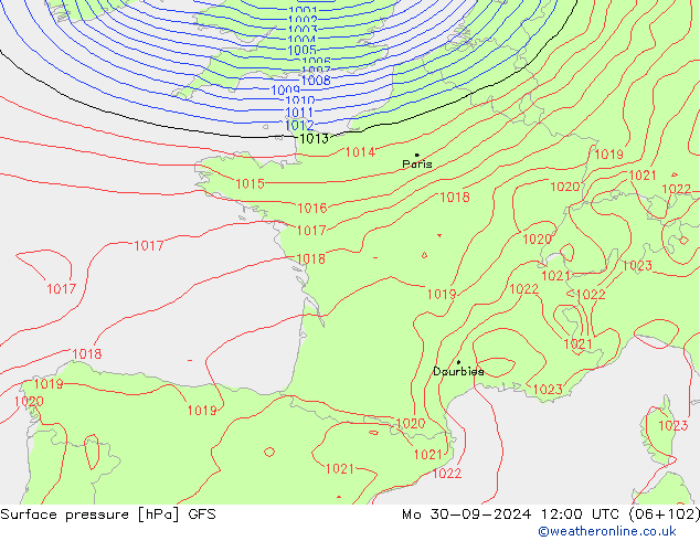 GFS: Po 30.09.2024 12 UTC