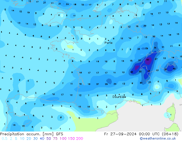 Precipitation accum. GFS  27.09.2024 00 UTC