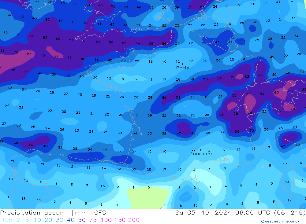 Précipitation accum. GFS sam 05.10.2024 06 UTC