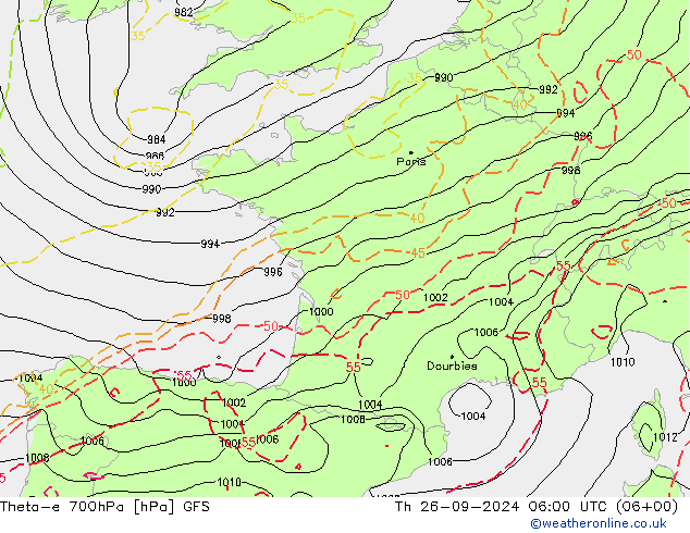 Theta-e 700hPa GFS  26.09.2024 06 UTC