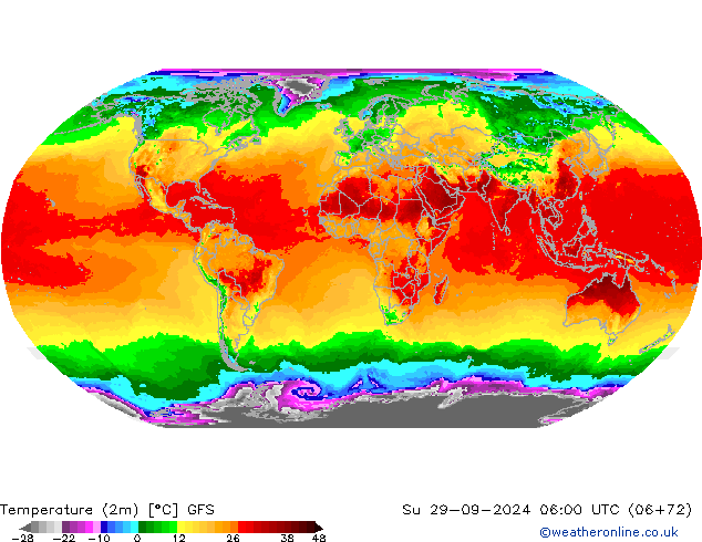 Temperatuurkaart (2m) GFS zo 29.09.2024 06 UTC