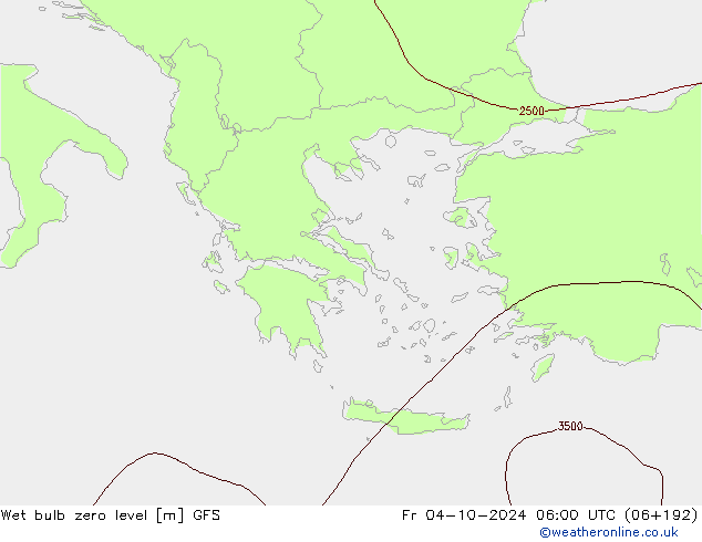 Wet bulb zero level GFS пт 04.10.2024 06 UTC