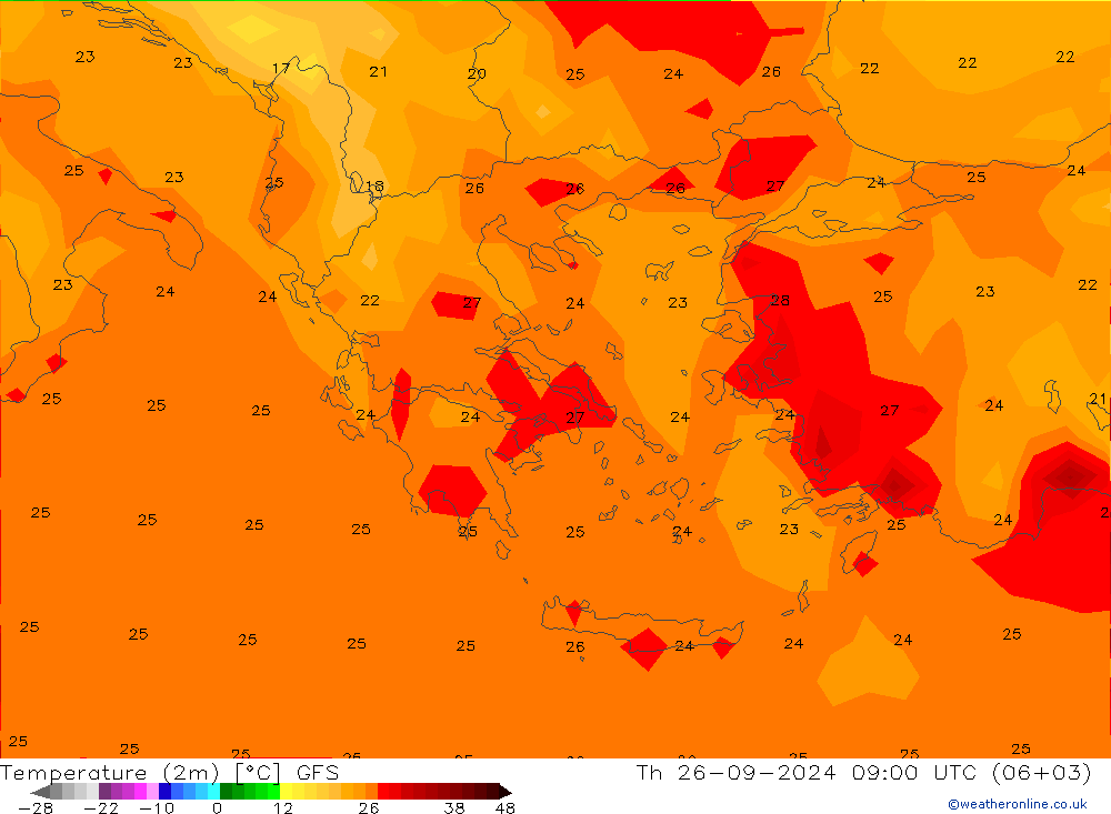 Temperature (2m) GFS Th 26.09.2024 09 UTC