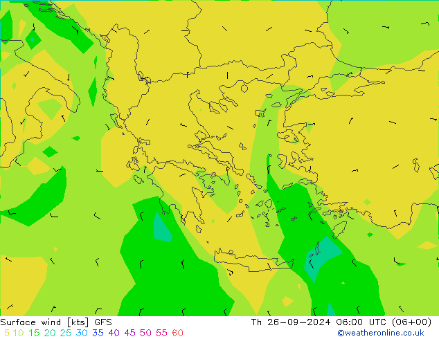 ветер 10 m GFS чт 26.09.2024 06 UTC