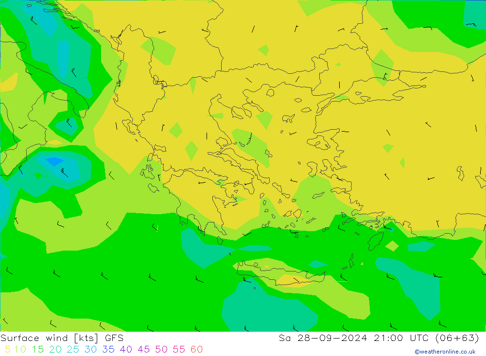 Vento 10 m GFS Sáb 28.09.2024 21 UTC