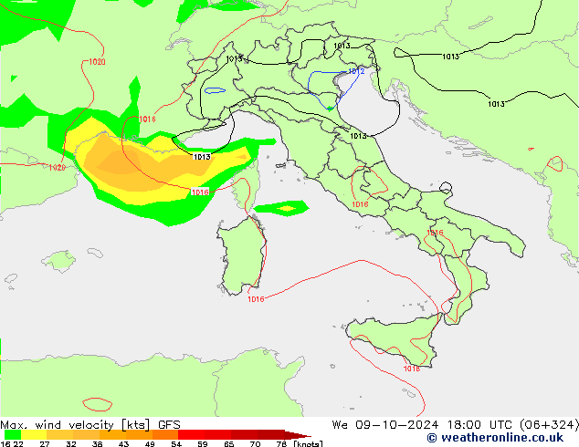 Maks. Rüzgar Hızı GFS Çar 09.10.2024 18 UTC