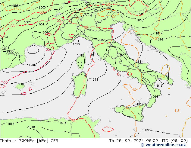 Theta-e 700hPa GFS Čt 26.09.2024 06 UTC