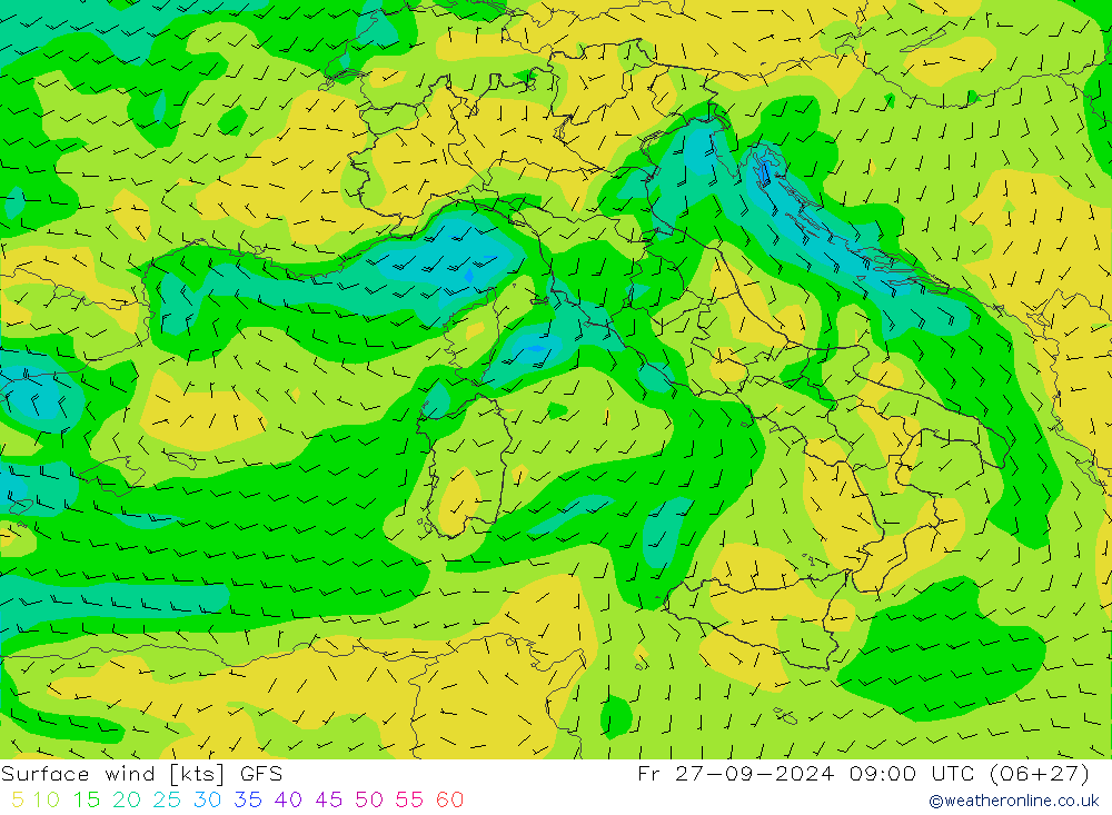 Surface wind GFS Fr 27.09.2024 09 UTC