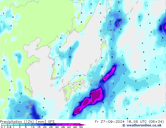 Précipitation (12h) GFS ven 27.09.2024 06 UTC