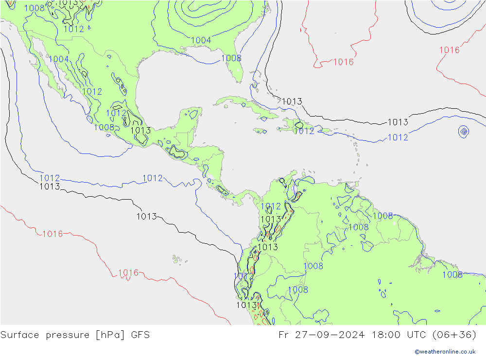 Presión superficial GFS vie 27.09.2024 18 UTC